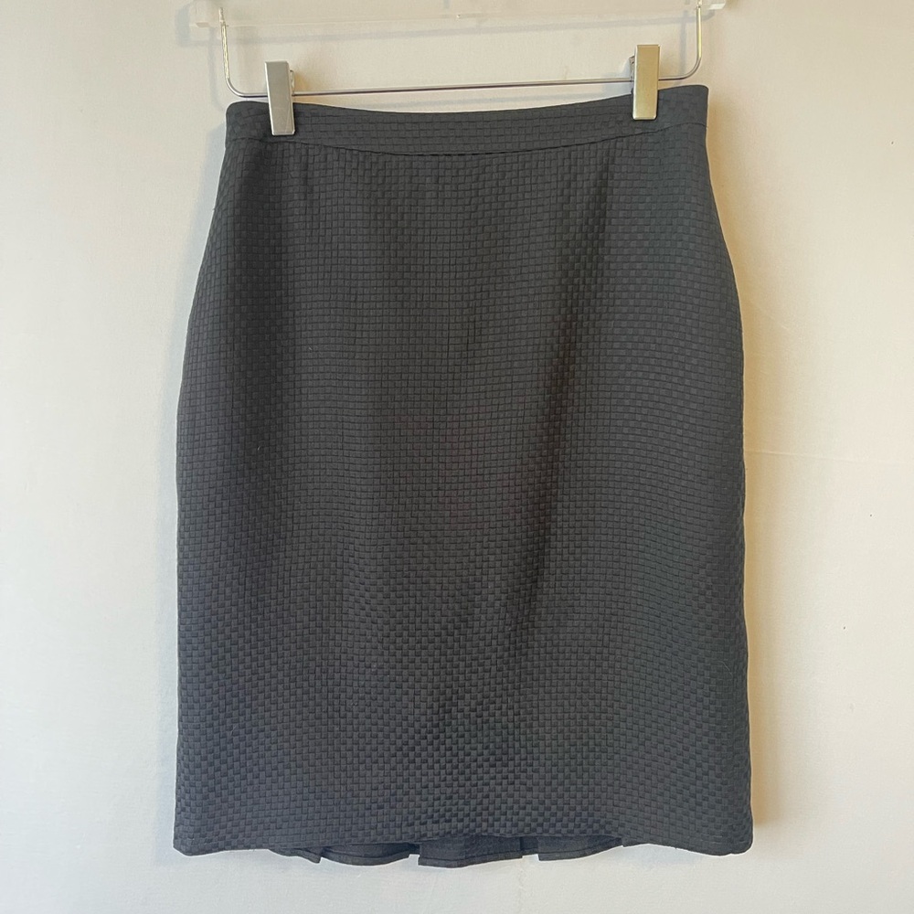 Armani Silk Wool Pencil Skirt Kick Pleats Weave Texture 6